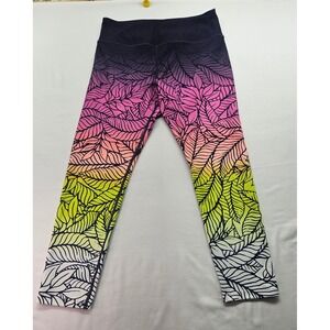 Fila Sport Womens Ombre Tropical Leaf Print Leggings Purple Pink Yellow Large